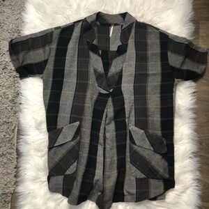 Free people striped plaid cuff sleeve tunic small